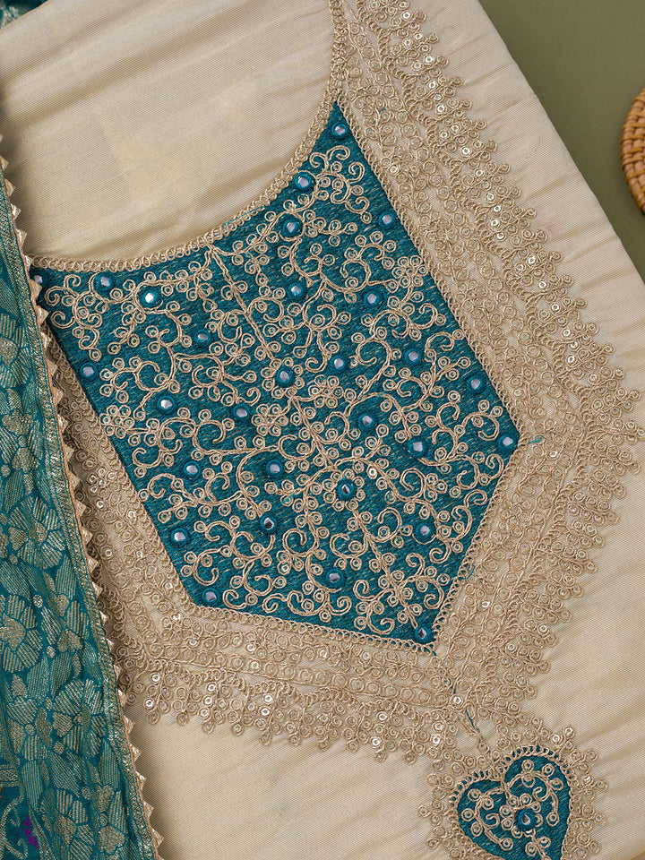 Beige Zariwork Tissue Unstitched Salwar Suit