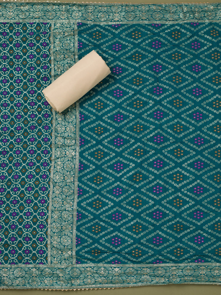 Beige Zariwork Tissue Unstitched Salwar Suit