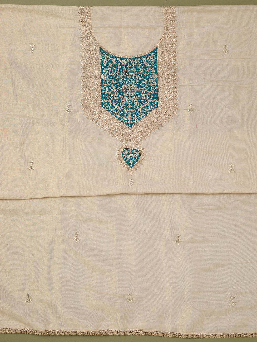 Beige Zariwork Tissue Unstitched Salwar Suit
