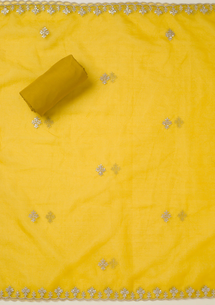 Mustard Zariwork Organza Unstitched Salwar Suit