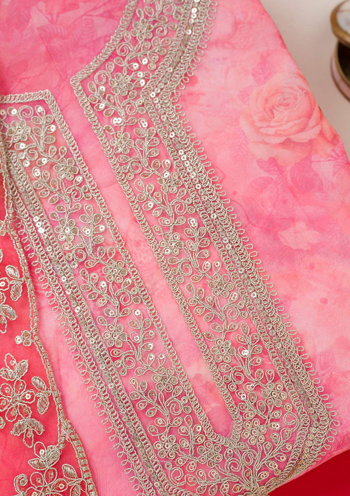 Pink Zariwork Organza Unstitched Salwar Suit