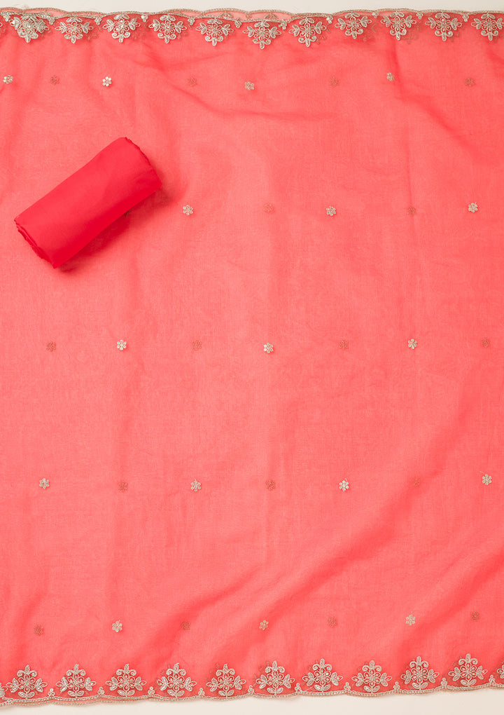 Pink Zariwork Organza Unstitched Salwar Suit