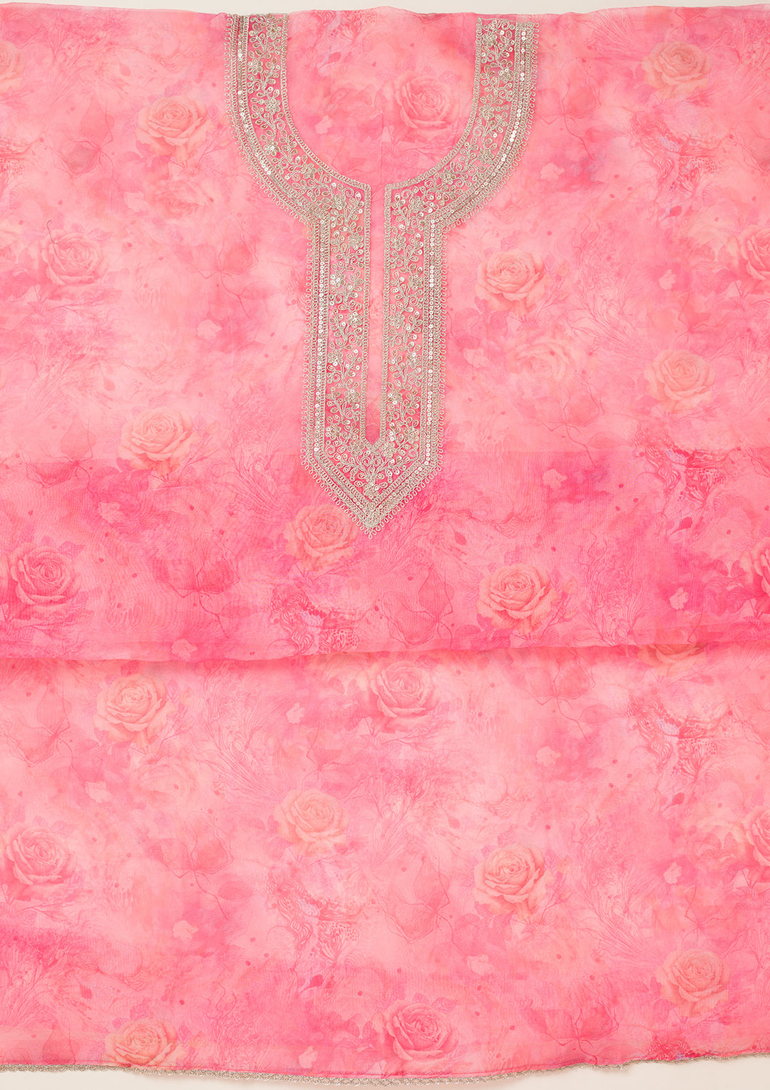 Pink Zariwork Organza Unstitched Salwar Suit