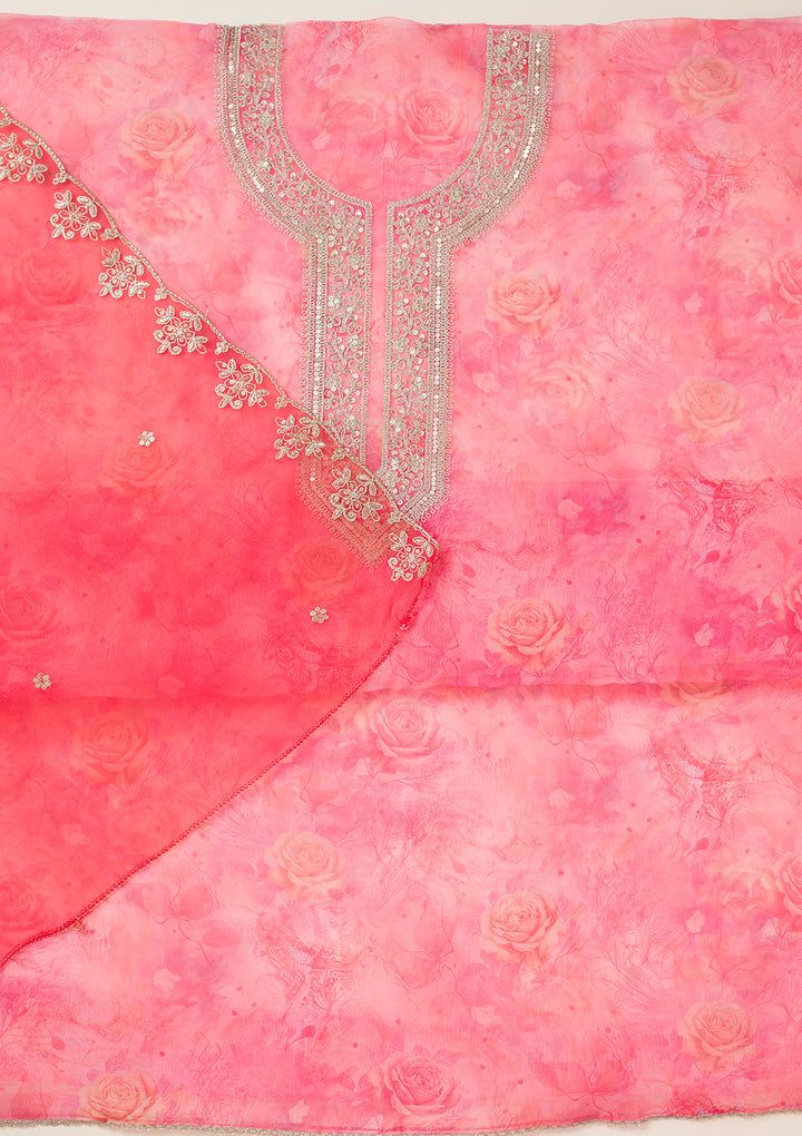 Pink Zariwork Organza Unstitched Salwar Suit