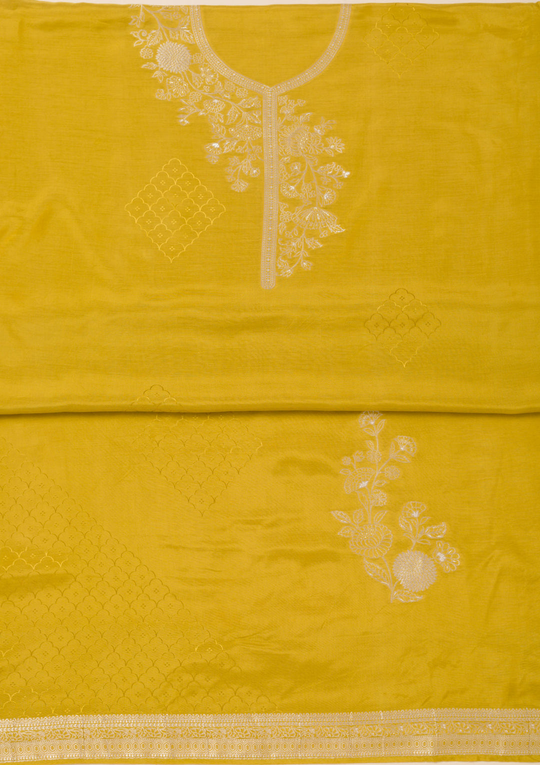 Mustard Zariwork Art Silk Unstitched Salwar Suit