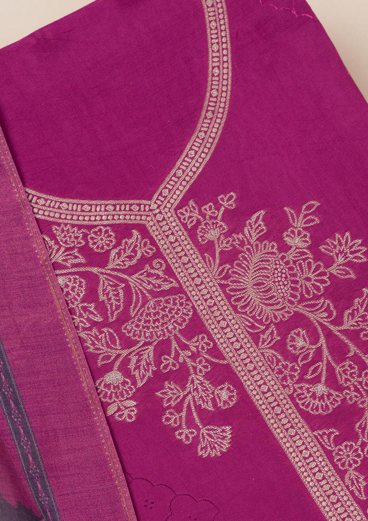 Purple Zariwork Art Silk Unstitched Salwar Suit
