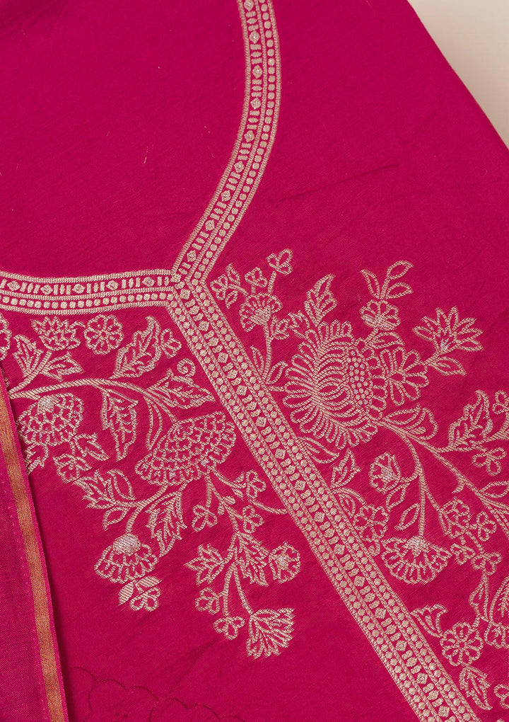 Rani Pink Zariwork Art Silk Unstitched Salwar Suit