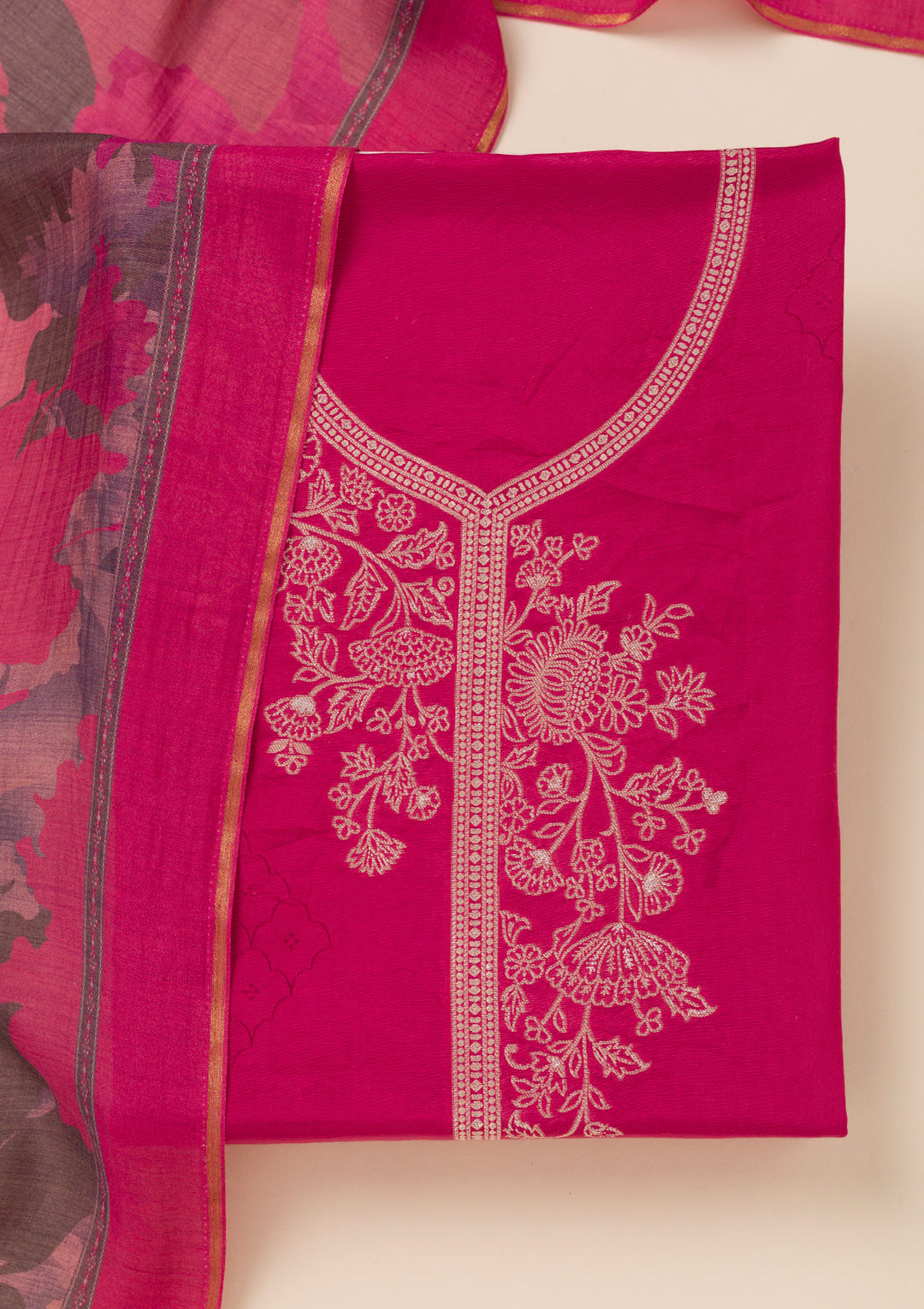 Rani Pink Zariwork Art Silk Unstitched Salwar Suit