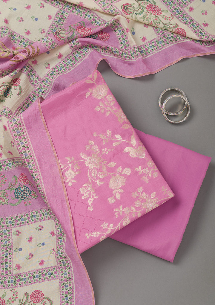 Lavender Zariwork Art Silk Unstitched Salwar Suit
