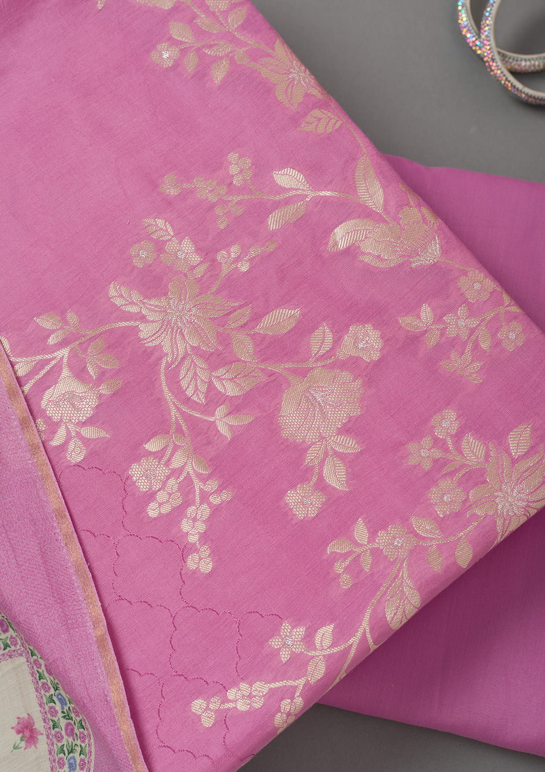 Lavender Zariwork Art Silk Unstitched Salwar Suit
