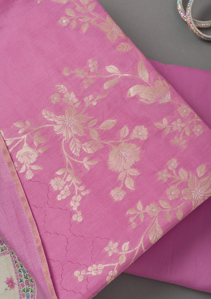Lavender Zariwork Art Silk Unstitched Salwar Suit