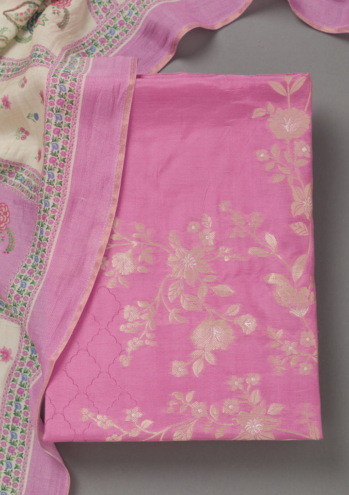 Lavender Zariwork Art Silk Unstitched Salwar Suit