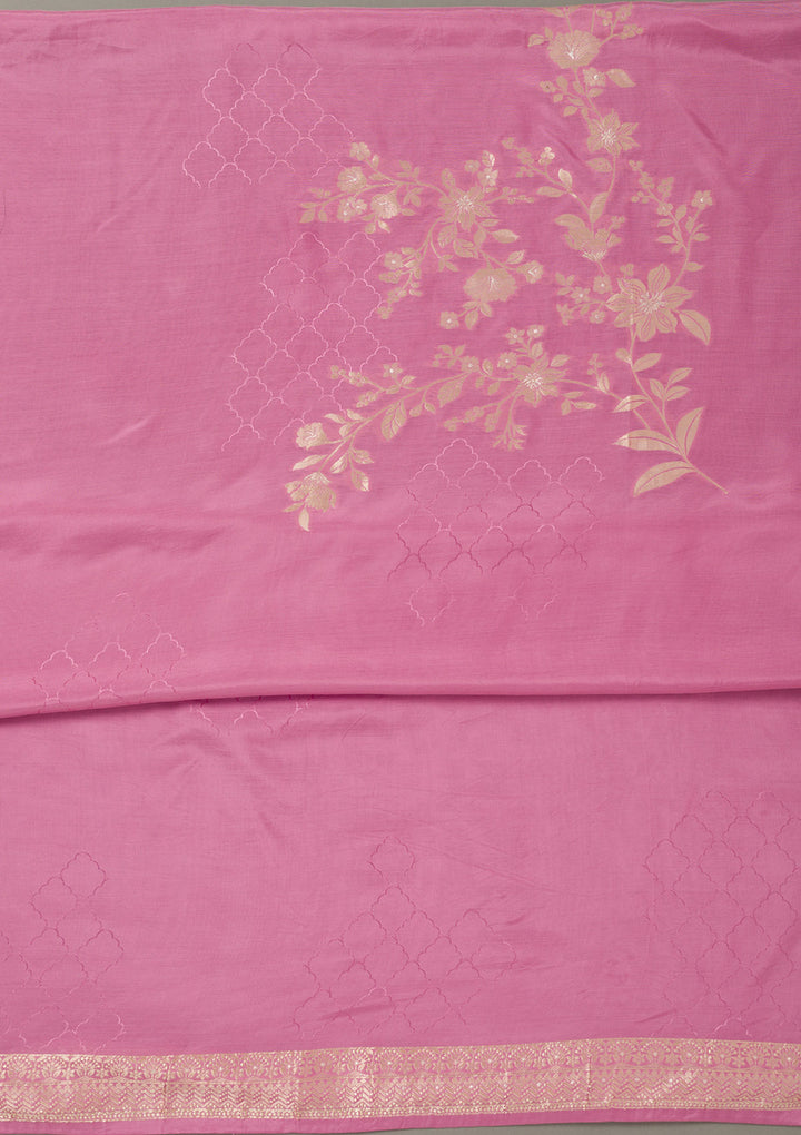 Lavender Zariwork Art Silk Unstitched Salwar Suit