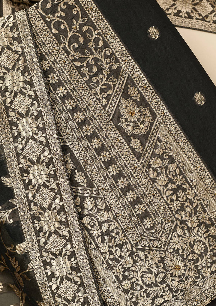 Black Zariwork Dola Silk Unstitched Salwar Suit