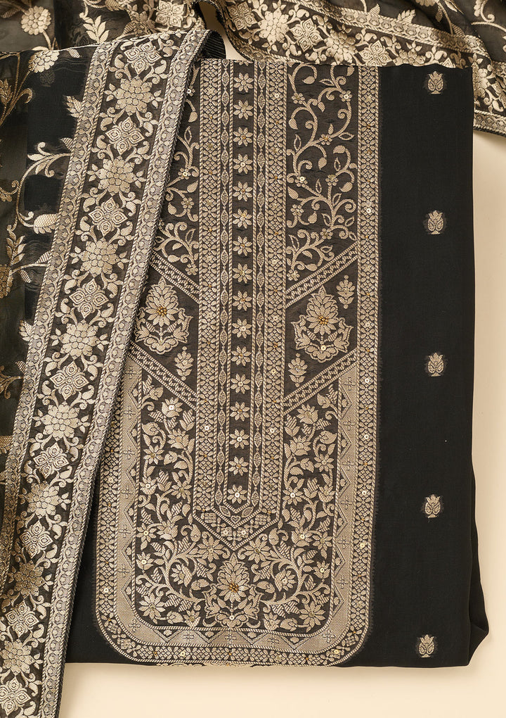 Black Zariwork Dola Silk Unstitched Salwar Suit
