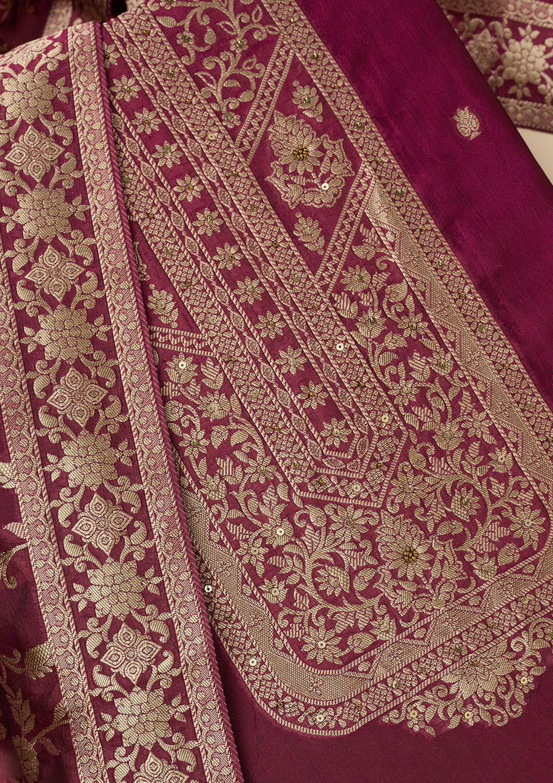 Wine Zariwork Dola Silk Unstitched Salwar Suit