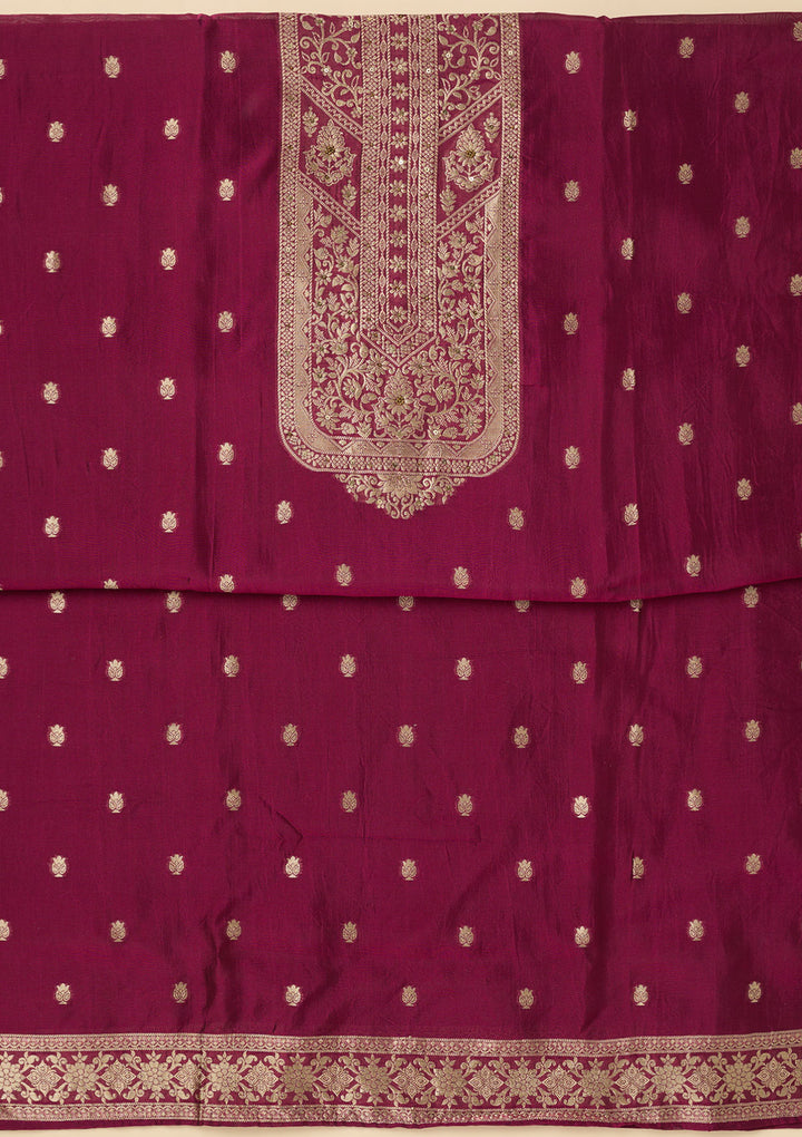 Wine Zariwork Dola Silk Unstitched Salwar Suit