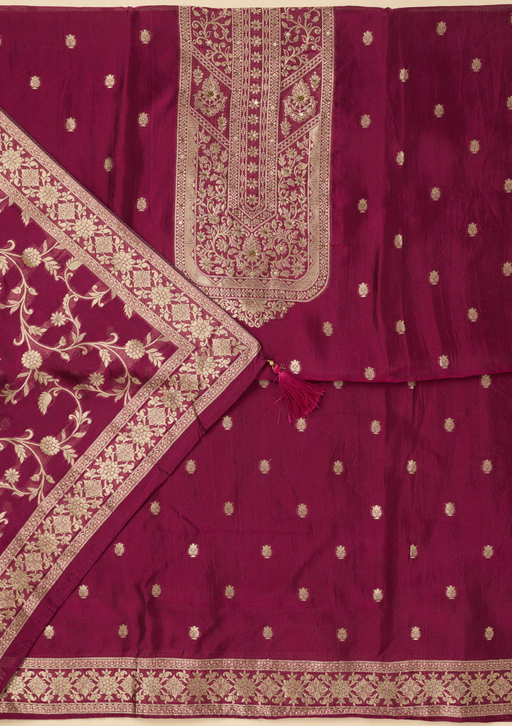 Wine Zariwork Dola Silk Unstitched Salwar Suit