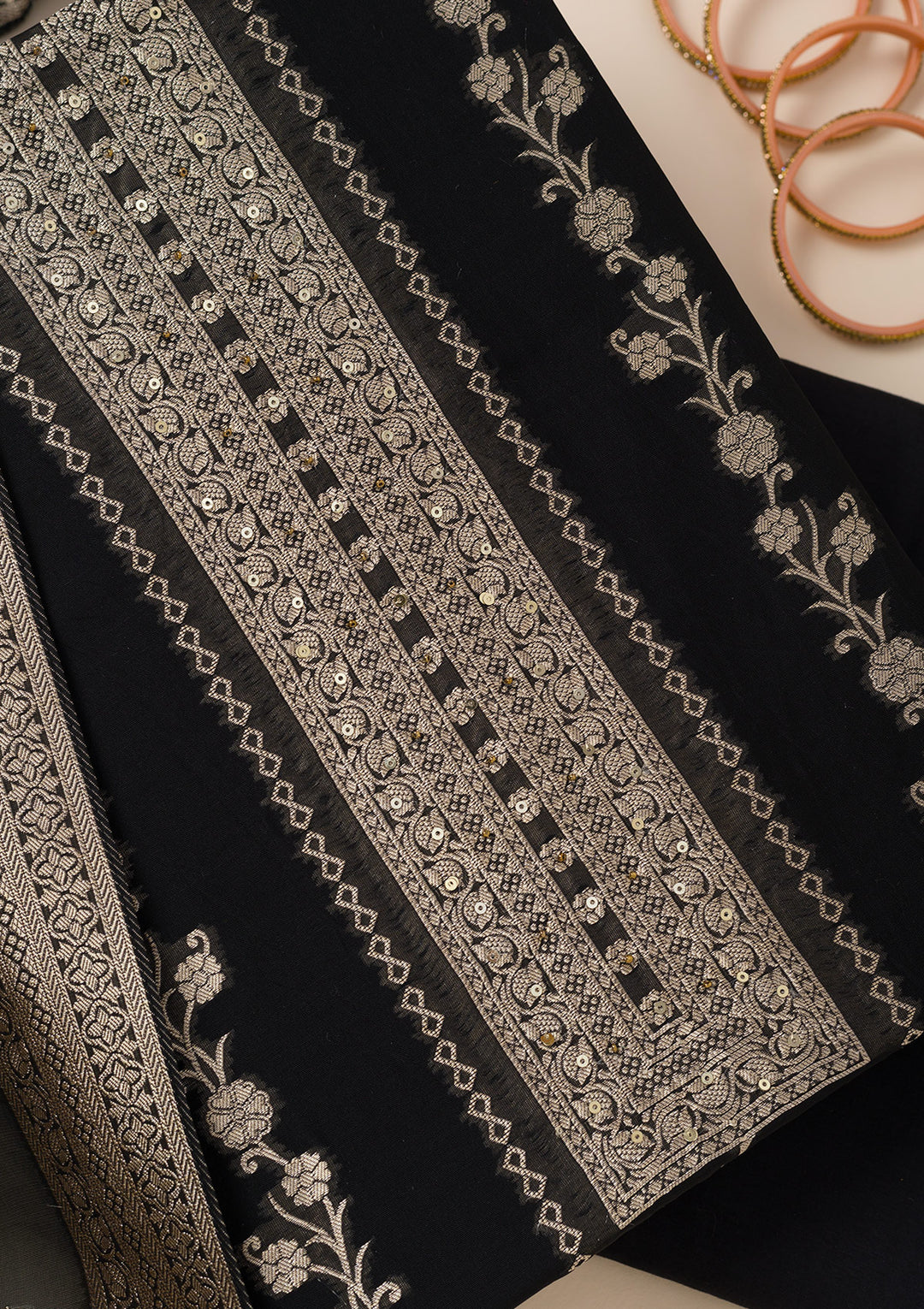 Black Zariwork Opada Silk Unstitched Salwar Suit