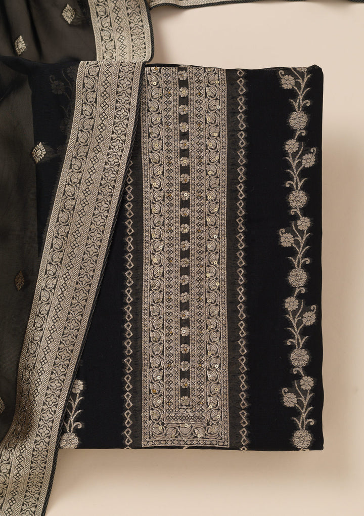 Black Zariwork Opada Silk Unstitched Salwar Suit