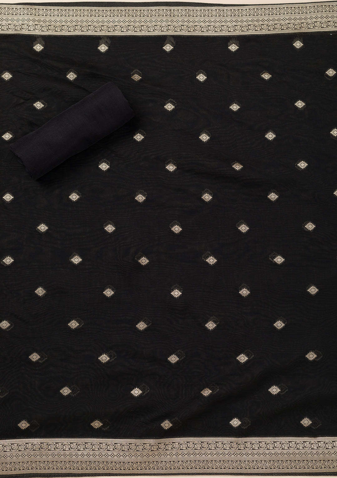 Black Zariwork Opada Silk Unstitched Salwar Suit