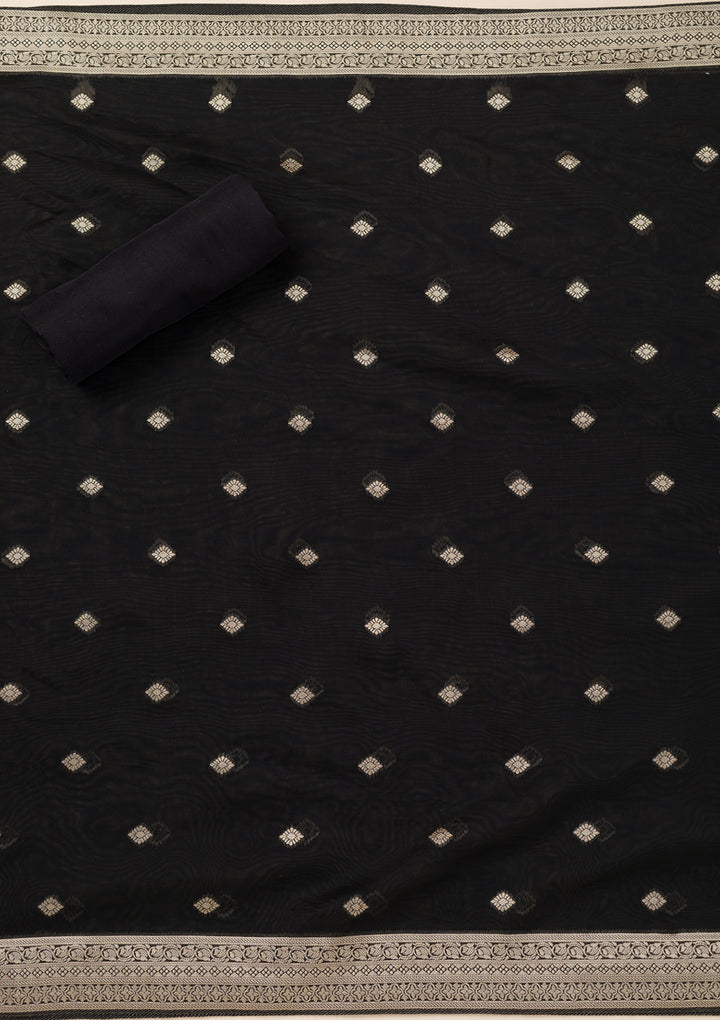 Black Zariwork Opada Silk Unstitched Salwar Suit