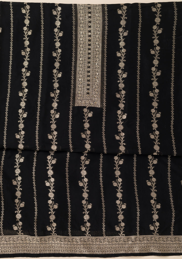 Black Zariwork Opada Silk Unstitched Salwar Suit
