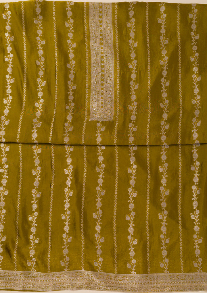 Green Zariwork Opada Silk Unstitched Salwar Suit