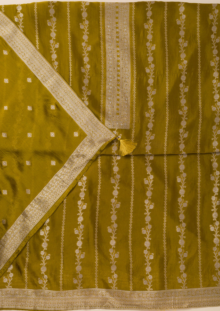 Green Zariwork Opada Silk Unstitched Salwar Suit