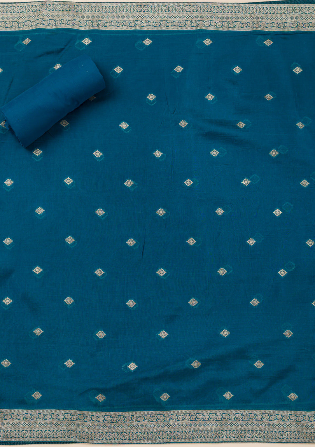 Peacock Blue Zariwork Opada Silk Unstitched Salwar Suit
