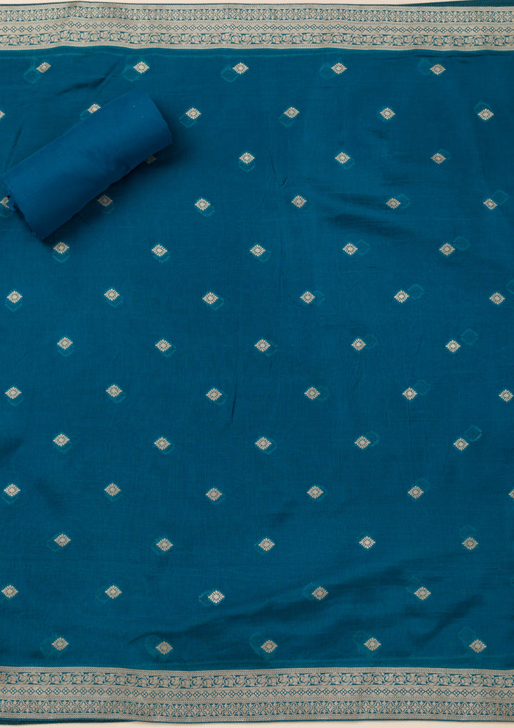 Peacock Blue Zariwork Opada Silk Unstitched Salwar Suit