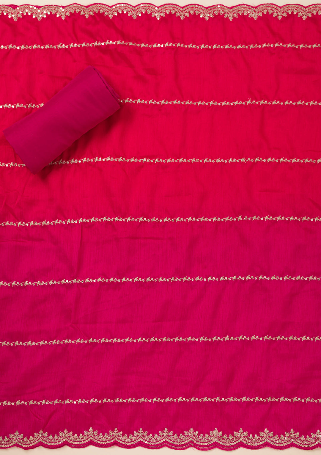 Rani Pink Cording Soft Raw Silk Unstitched Salwar Suit