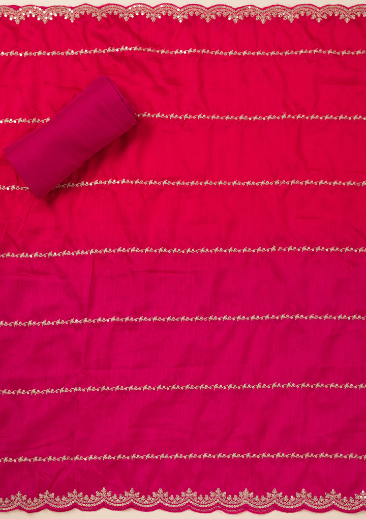 Rani Pink Cording Soft Raw Silk Unstitched Salwar Suit