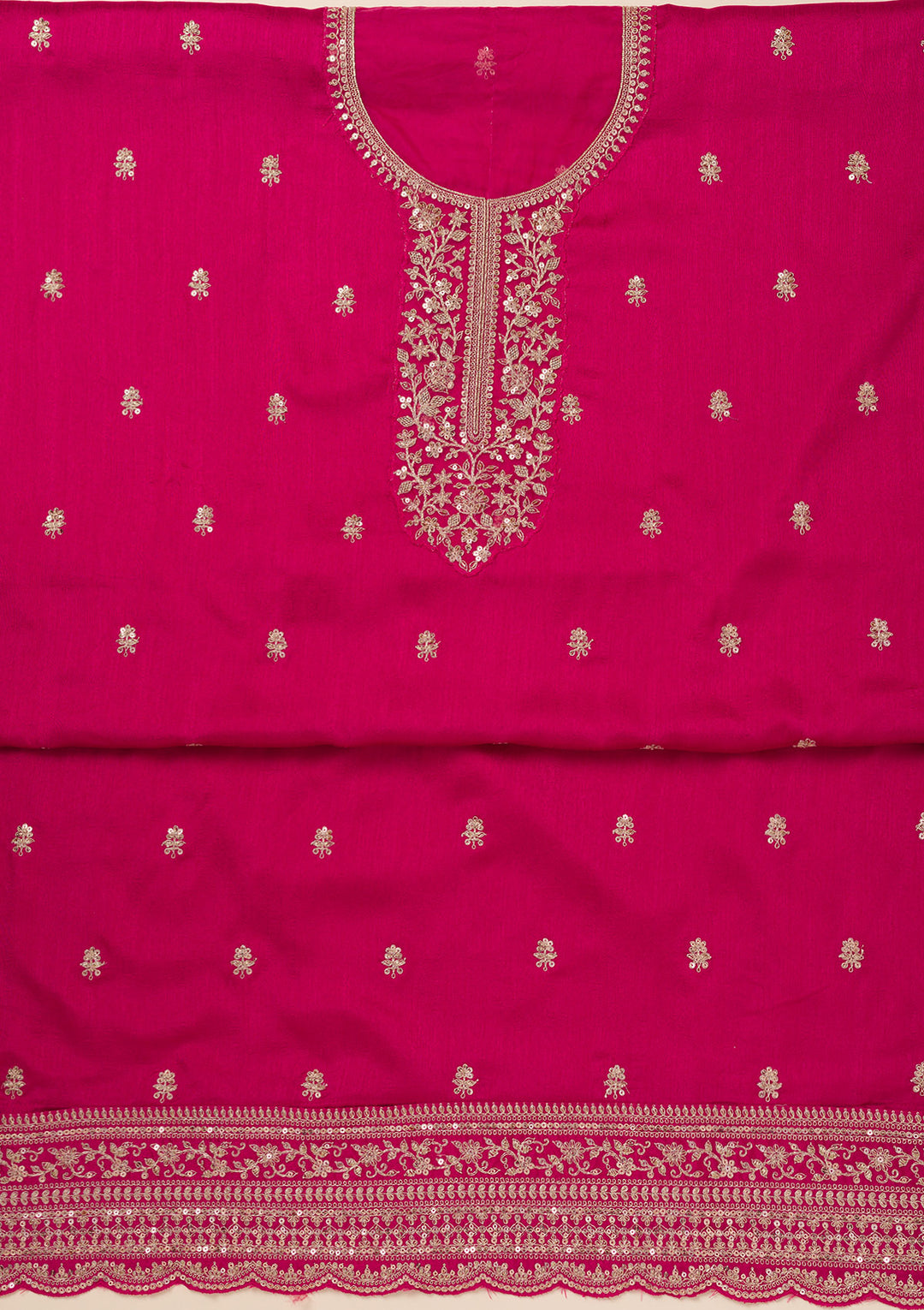 Rani Pink Cording Soft Raw Silk Unstitched Salwar Suit