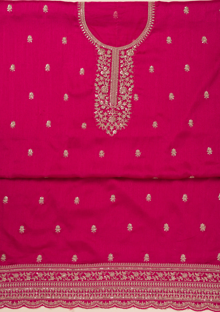 Rani Pink Cording Soft Raw Silk Unstitched Salwar Suit