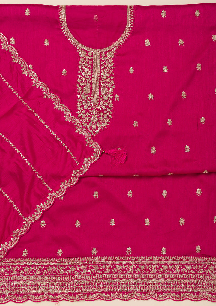 Rani Pink Cording Soft Raw Silk Unstitched Salwar Suit