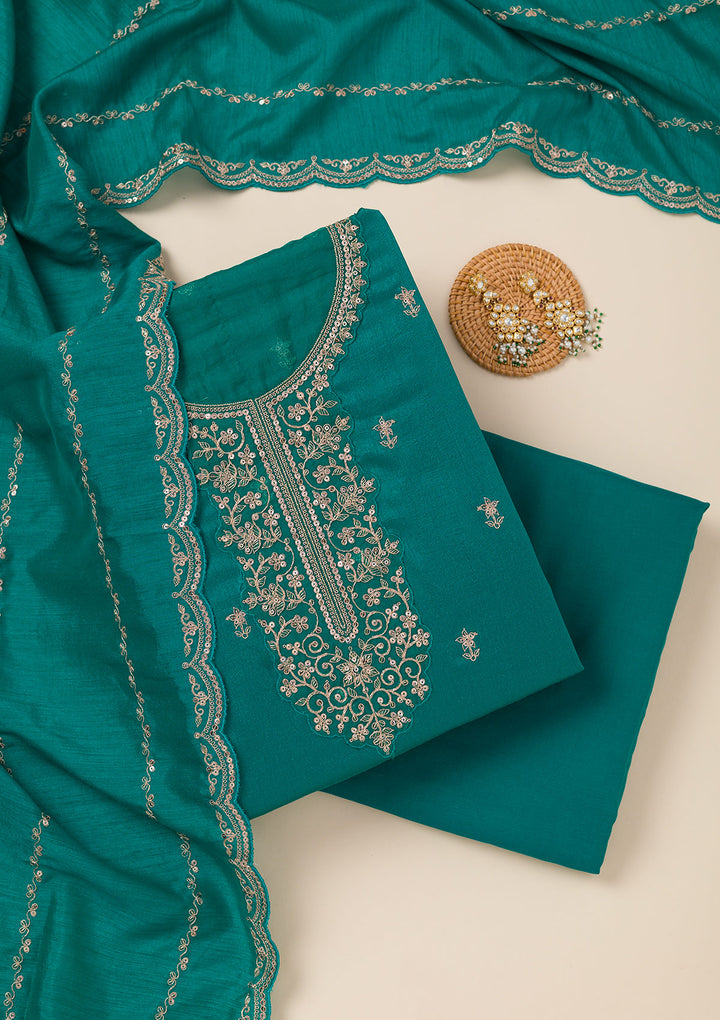 Sea Green Cording Soft Raw Silk Unstitched Salwar Suit