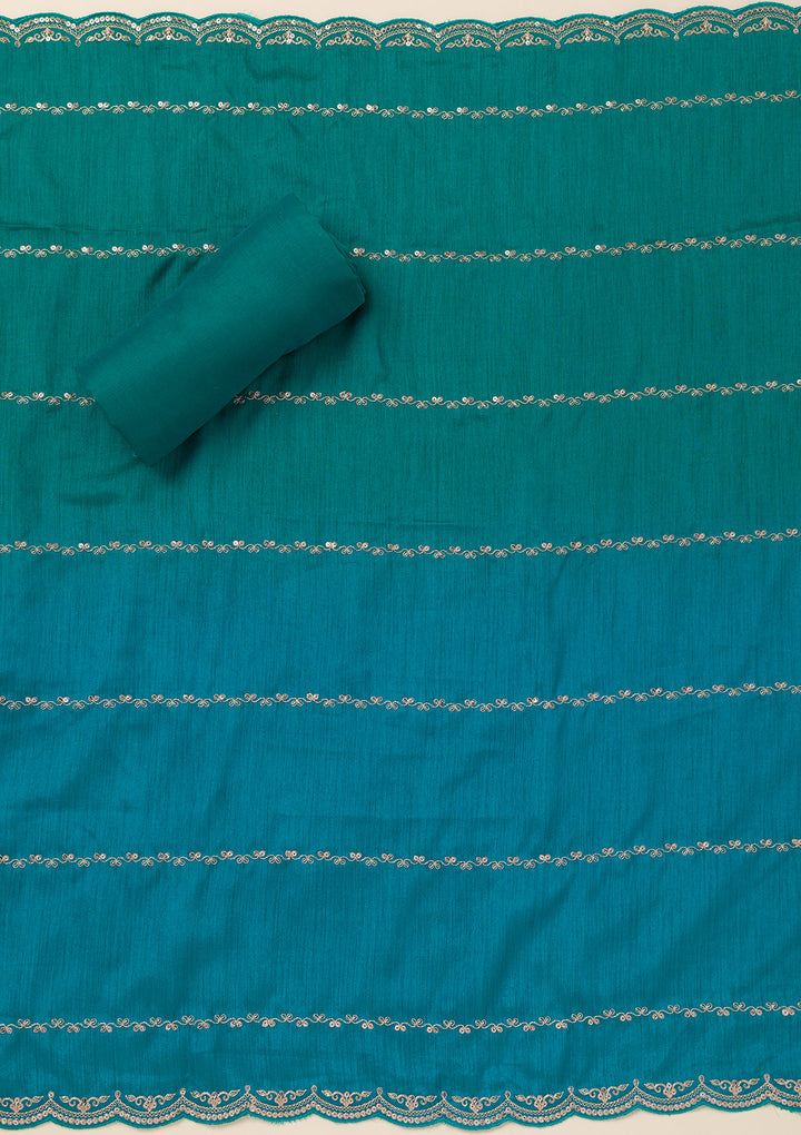 Sea Green Cording Soft Raw Silk Unstitched Salwar Suit