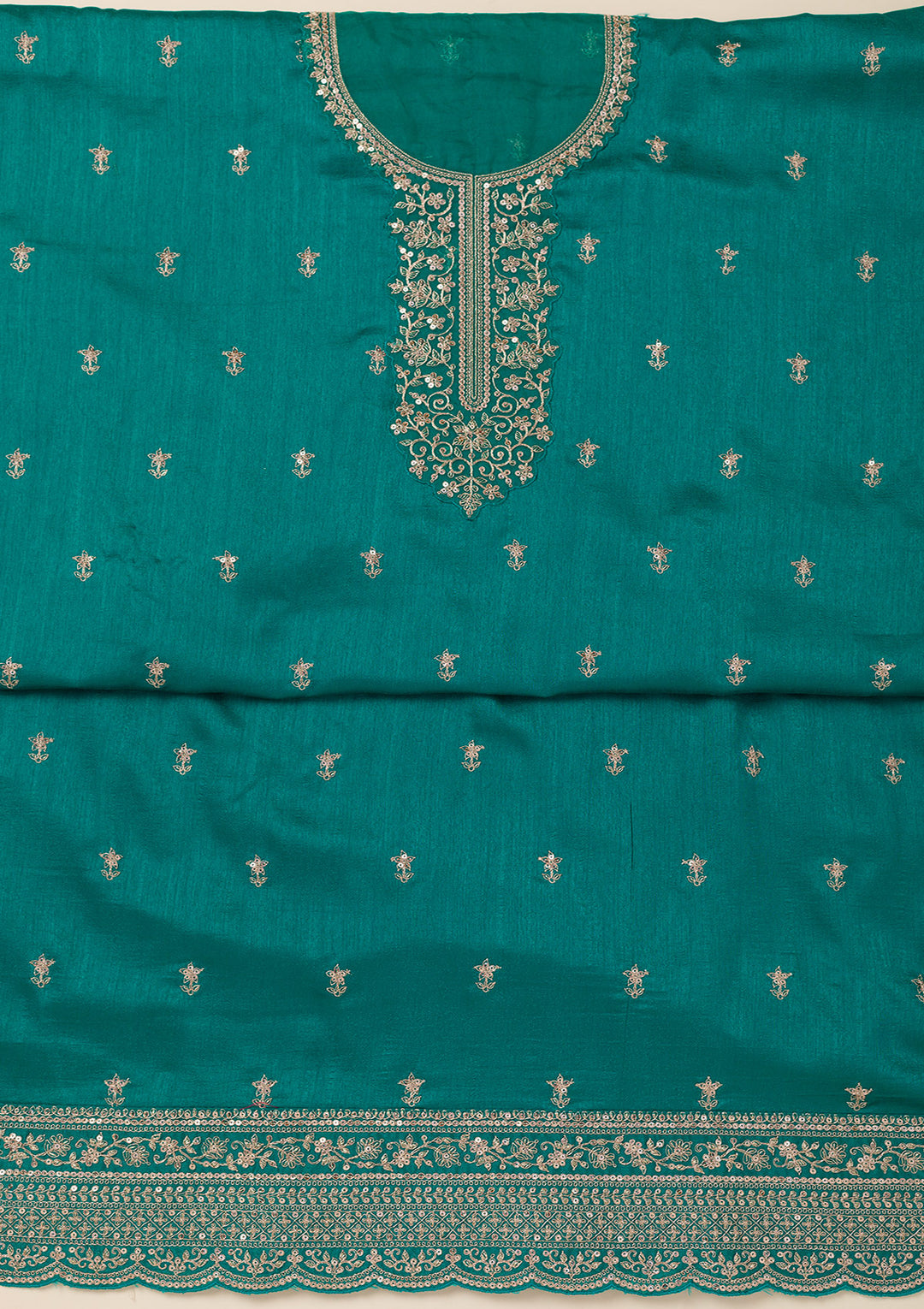 Sea Green Cording Soft Raw Silk Unstitched Salwar Suit