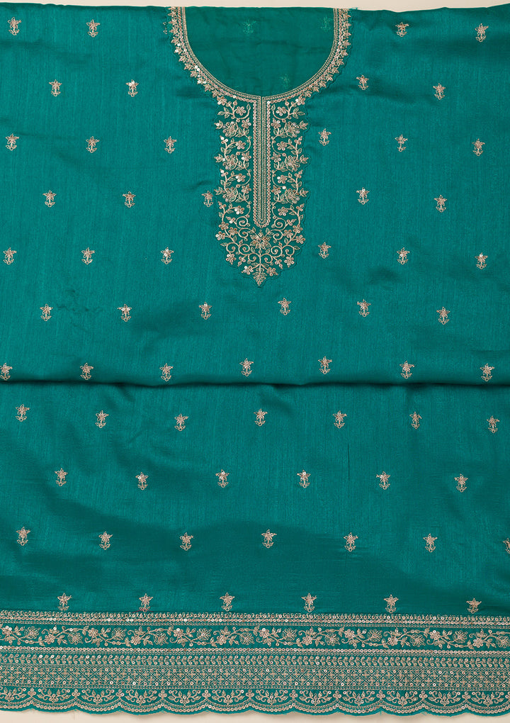 Sea Green Cording Soft Raw Silk Unstitched Salwar Suit