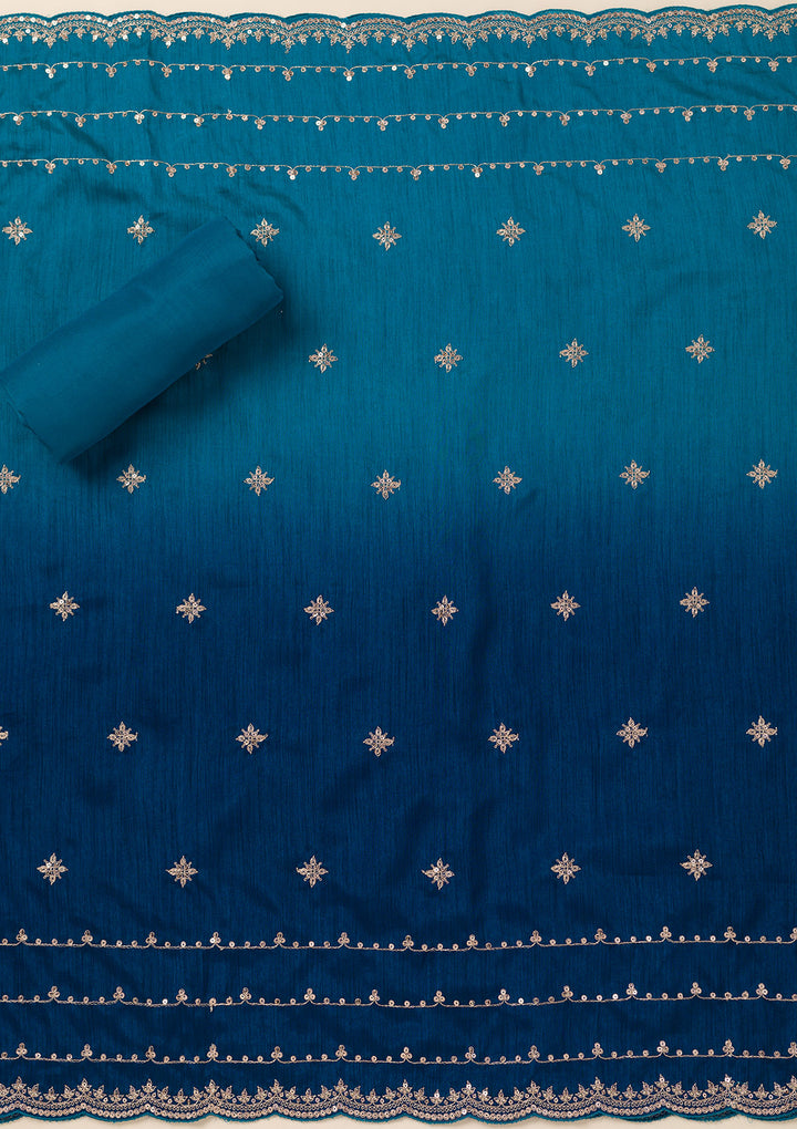 Turquoise Blue Cording Soft Raw Silk Unstitched Salwar Suit