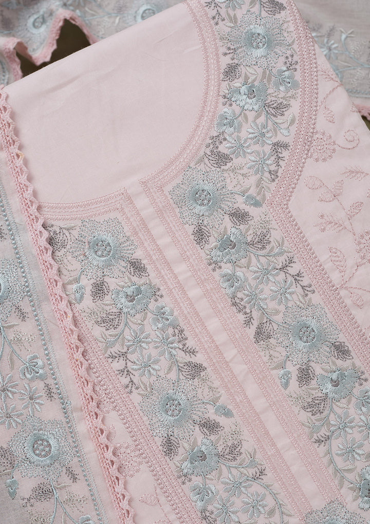 Peach Threadwork Cotton Unstitched Salwar Suit