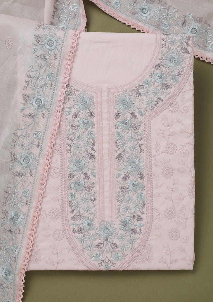 Peach Threadwork Cotton Unstitched Salwar Suit