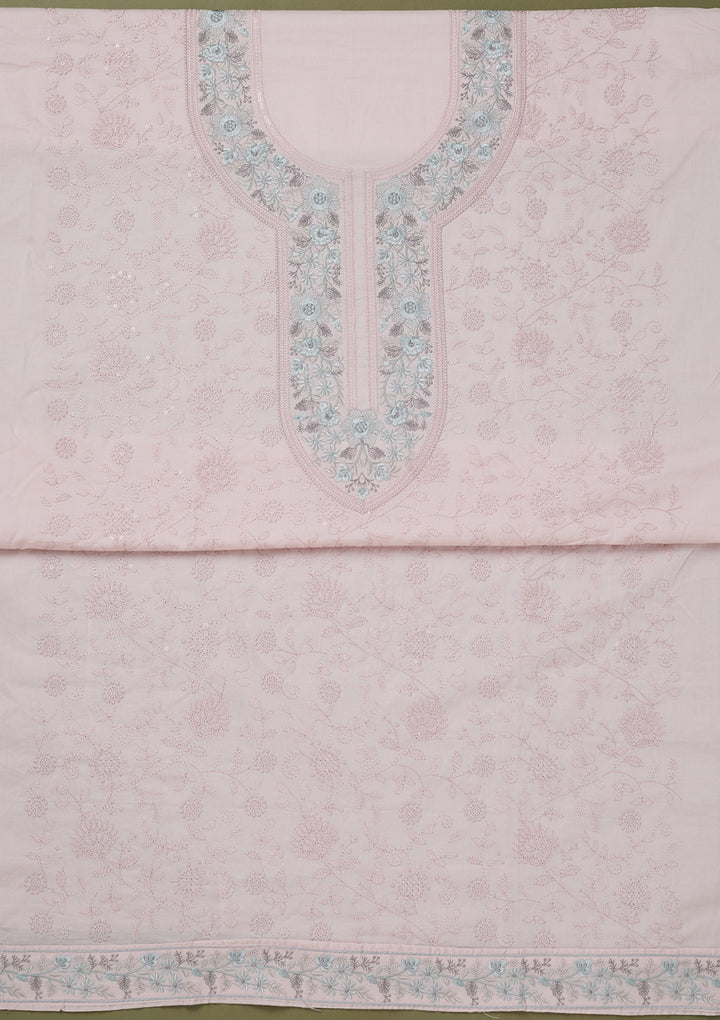 Peach Threadwork Cotton Unstitched Salwar Suit