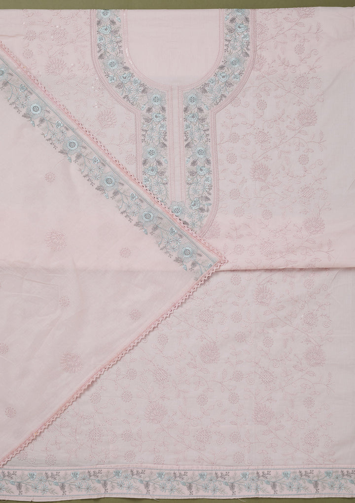 Peach Threadwork Cotton Unstitched Salwar Suit