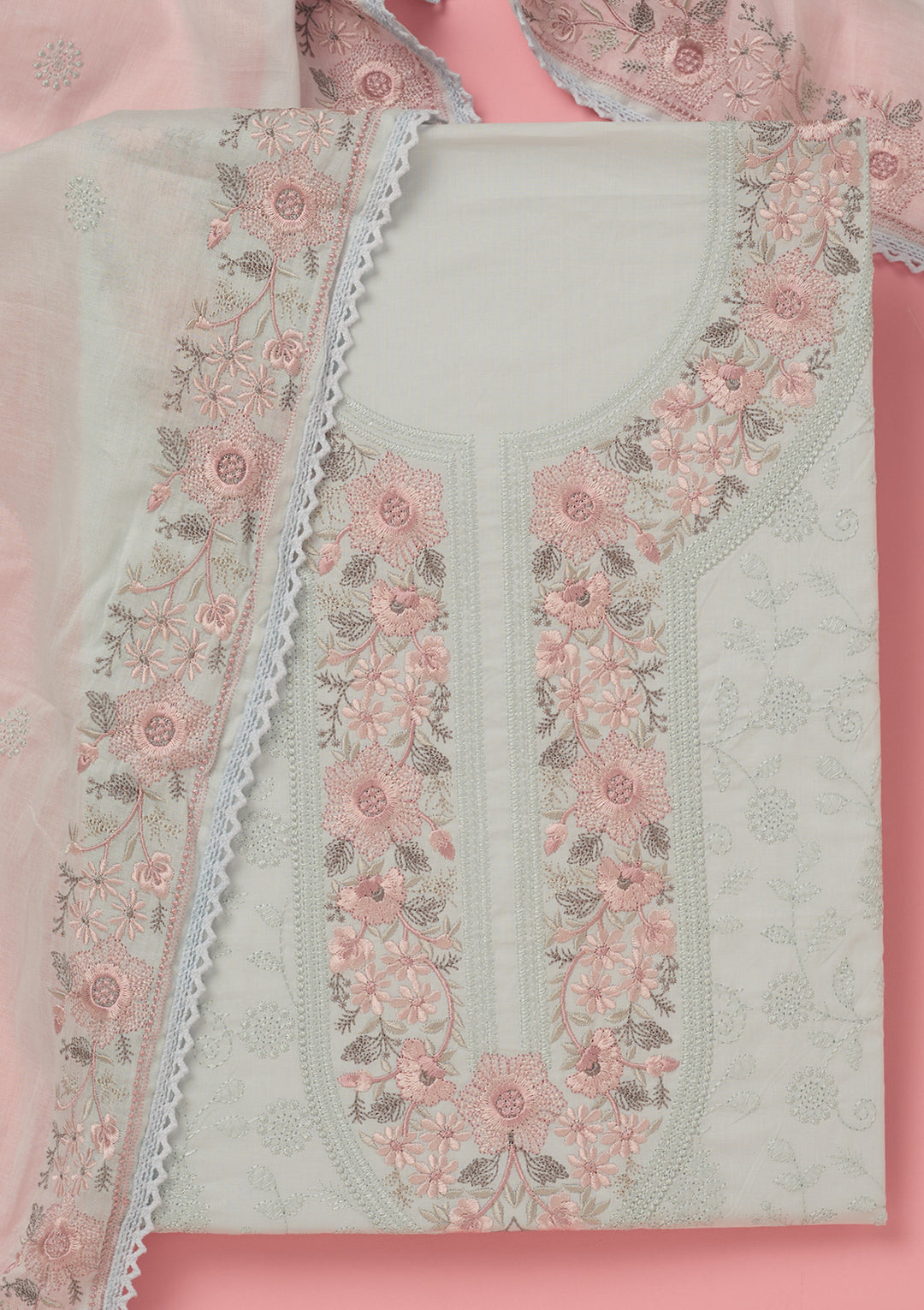 Sky Blue Threadwork Cotton Unstitched Salwar Suit