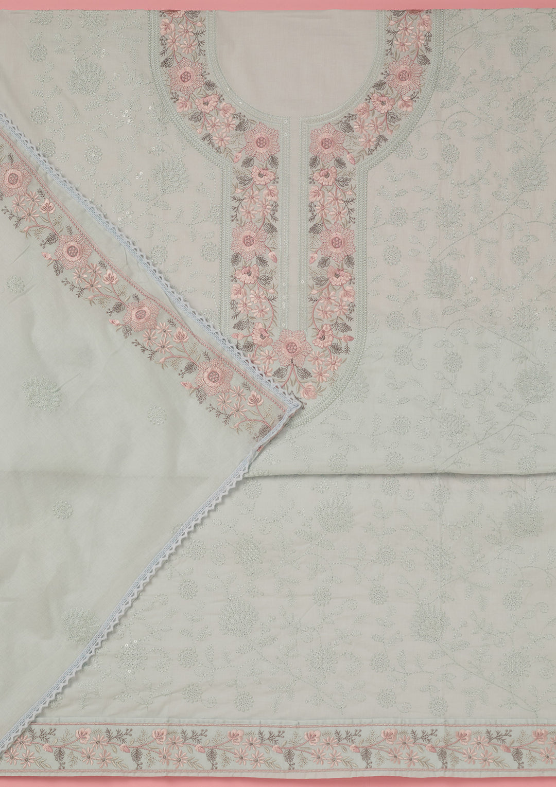 Sky Blue Threadwork Cotton Unstitched Salwar Suit