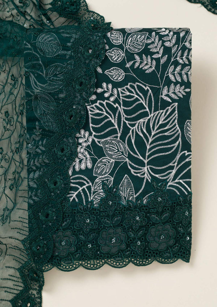 Bottle Green Threadwork Cotton Unstitched Salwar Suit