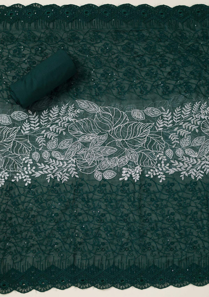 Bottle Green Threadwork Cotton Unstitched Salwar Suit