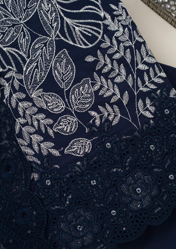 Peacock Blue Threadwork Cotton Unstitched Salwar Suit
